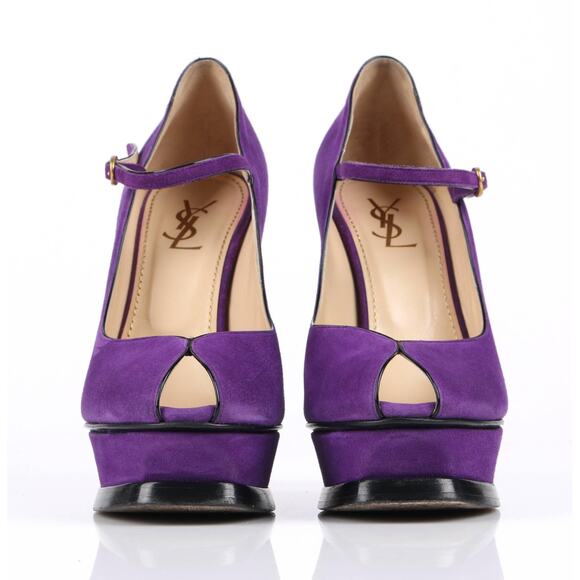 Yves Saint Laurent Tribute Mary Jane Suede Platform Pumps Purple - 41 - Picture 3 of 5